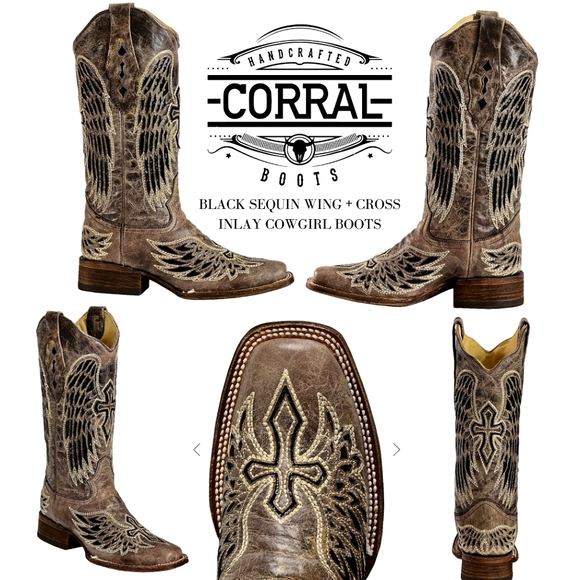 Corral Shoes - CORRAL Sequin Wing & Cross inlay Cowboy Boots